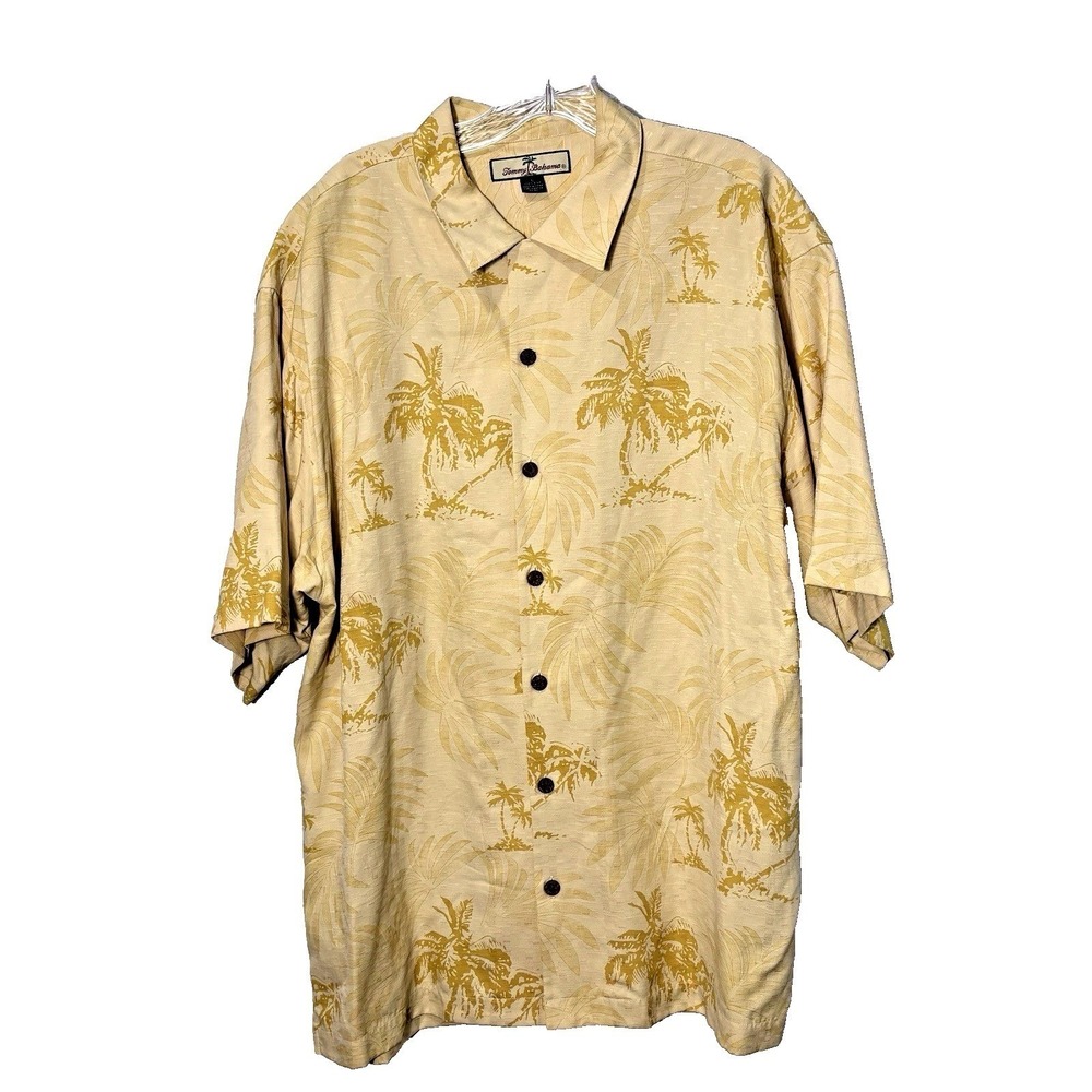 Tommy Bahama Mens 100% Silk Hawaiian Tropical Shirt Large Butter‎ Yellow Preppy